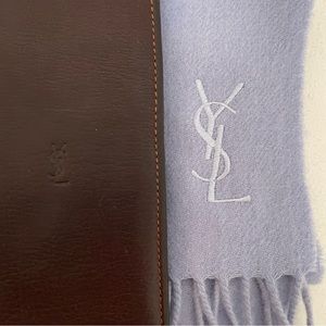 YSL• VTG Leather Pocket Secretary Wallet & Wool/Cashmere Scarf Accessory Bundle